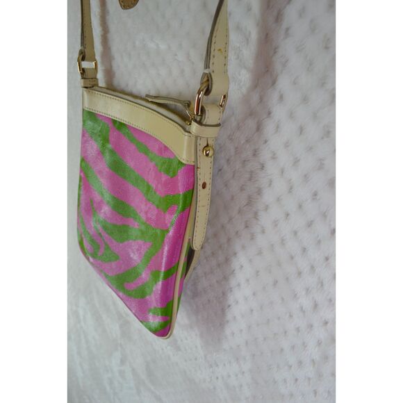 Dooney & Bourke Pink Green Zebra Leather Suki Crossbody Bag Y2K - Picture 16 of 16